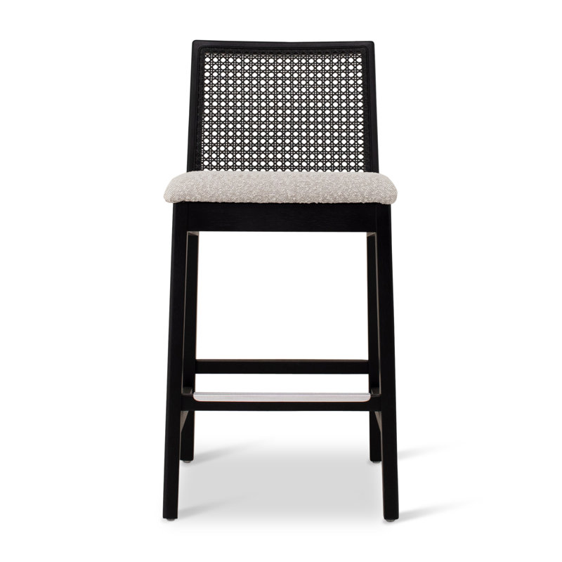 Modern Brazilian Nardia Cane Bar Stool, Light Gray/Nogal/Natural, Counter Stool (25.5" Seat Height)