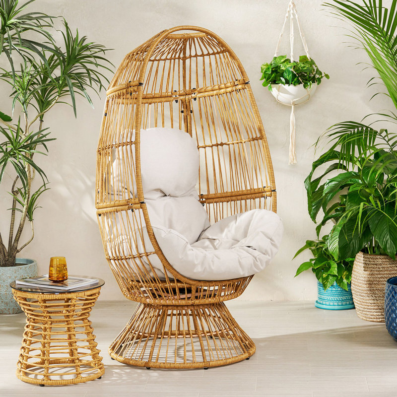  Fauteuil de patio pivotant Datavion | Design moderne en rotin | Coussins résistants à l'eau, Beige, Doré