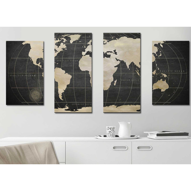 « rétro carte du monde », impression à multiples images sur toile, H 30 po x l 56 po x P 1 po