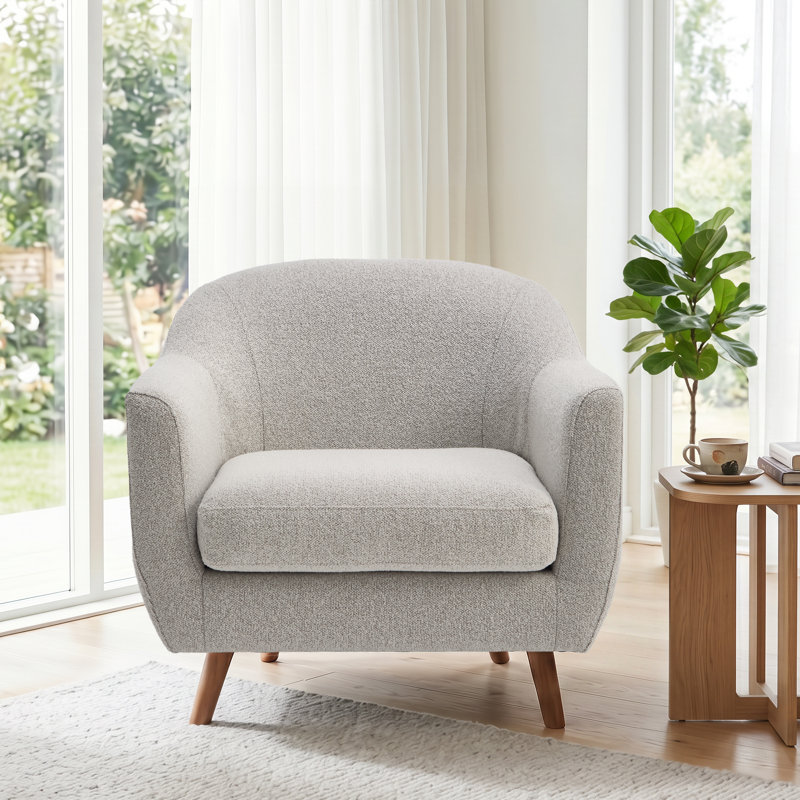 Kaya 35''W Modern Upholstered Accent Chair Boucle, Light Gray