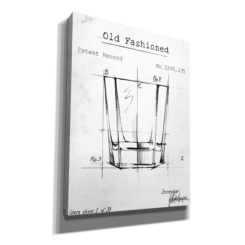 «Barware Blueprint I» par Ethan Harper, estampe numérique sur toile, H 16 po x l 12 po x P 0,75 po