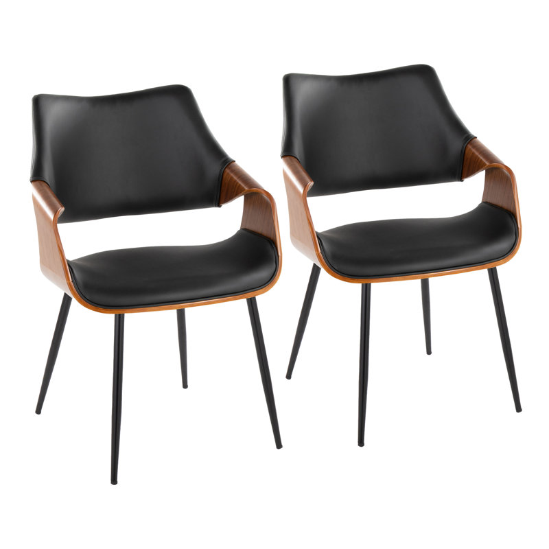 Chaise haute Arshad avec pieds fuselés en métal - ensemble de 2, Noir/noyer, Chrome chrome