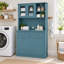 Armoire de cuisine de 172 cm de haut avec portes vitrées, tiroirs et poubelle basculante de 75 litres - Style ferme - Bleu turquoise-1496094133