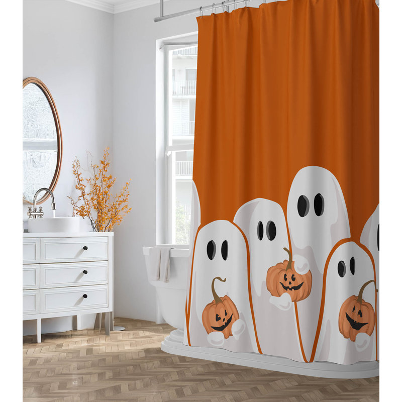 Ghosts & Pumpkins Ultra-Thin Lightweight Shower Curtain, Orange