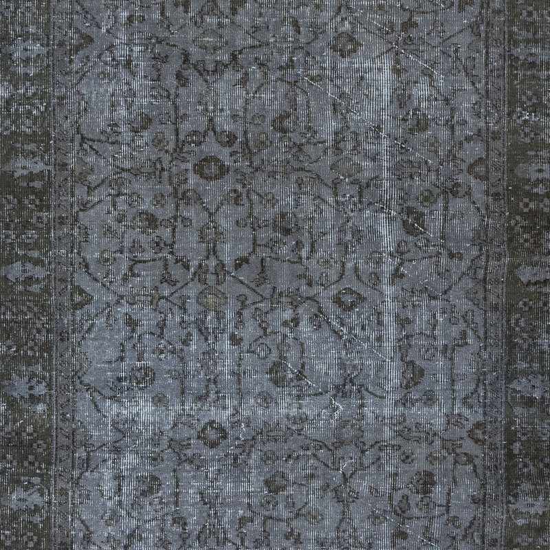Tapis turc contemporain à motif floral turc 4,6 x 8 pi. Tapis gris fait à la main moderne