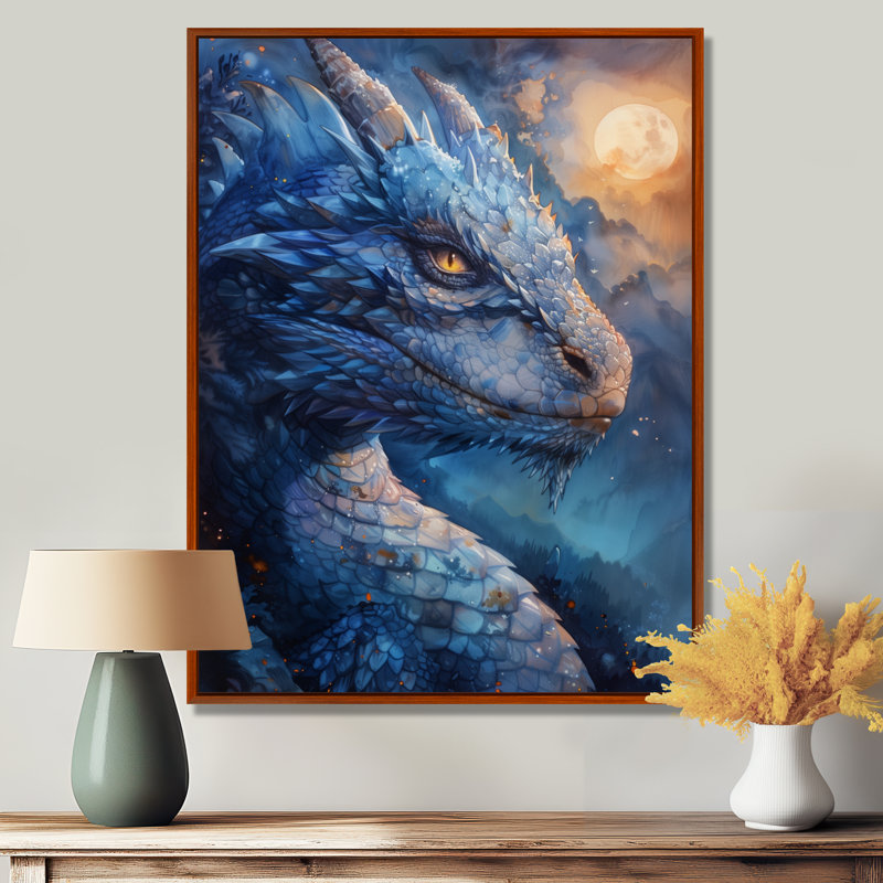 «Blue Moonlit Flight Dragon II - Dragons», reproduction d'art mural, H 20 po x l 12 po x P 1 po