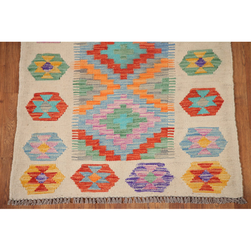 Multicolor Kilim Reversible Wool Runner Rug 3x10
