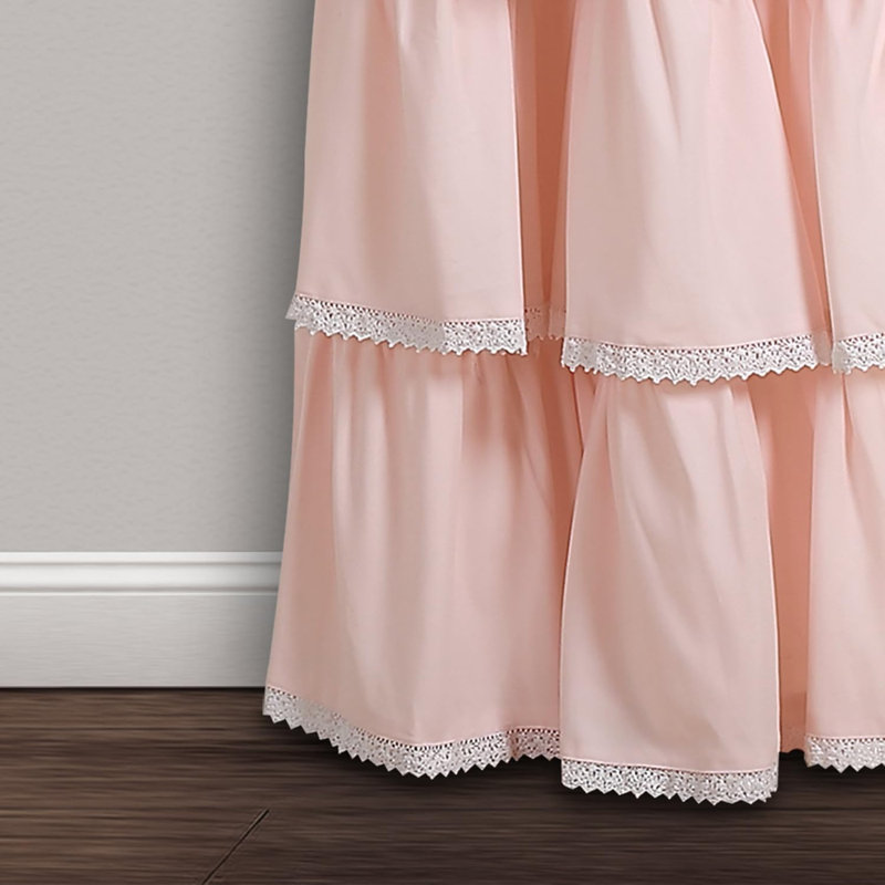 Pink Lace Ruffle Sheer Polyester Kids' Curtain Panel