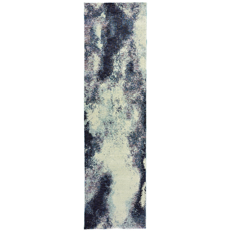 Tapis bleu marine / ivoire Knox, Forme rectangulaire 1 pi 10 po x 3 pi 2 po