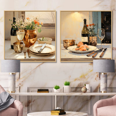 Ensemble de 2 reproductions d'art mural Beige Wine Essence Kitchen