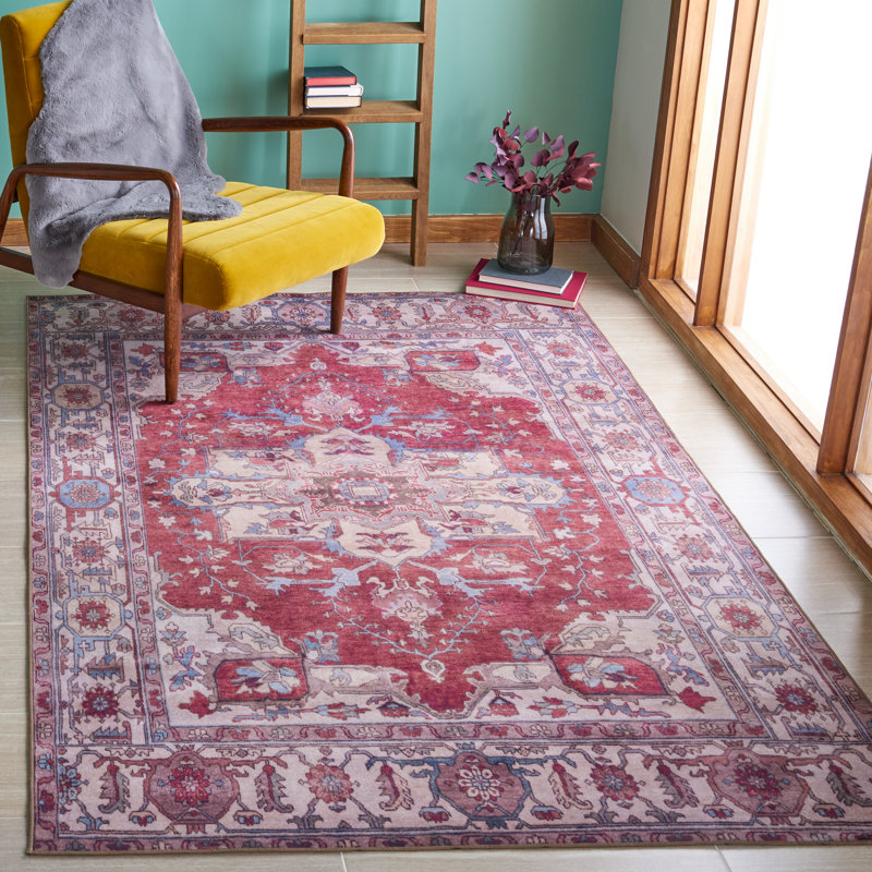 Sonia Oriental Red/Beige Power Loom Area Rug, Rectangle 5' x 8'
