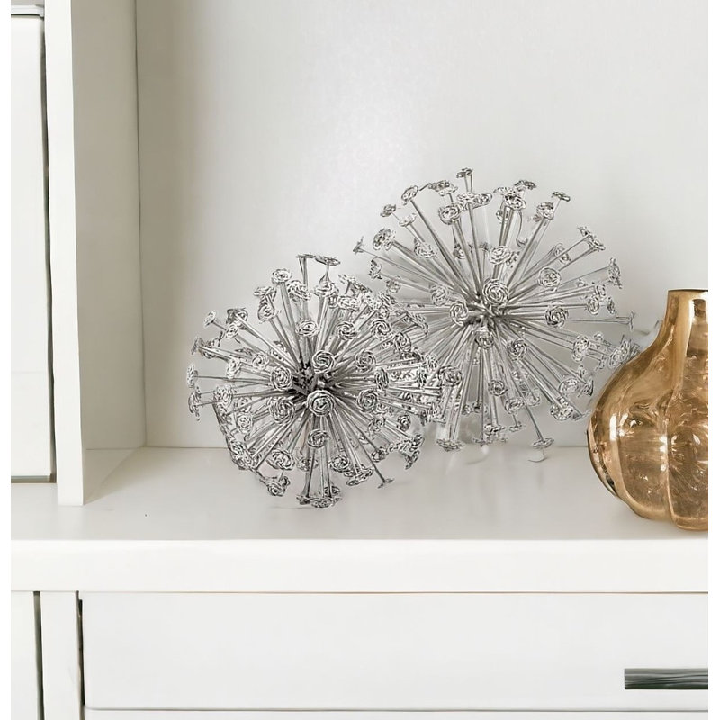 2 Piece Cieran Starburst Spheres, Silver, 6.5"  x 6.5 "