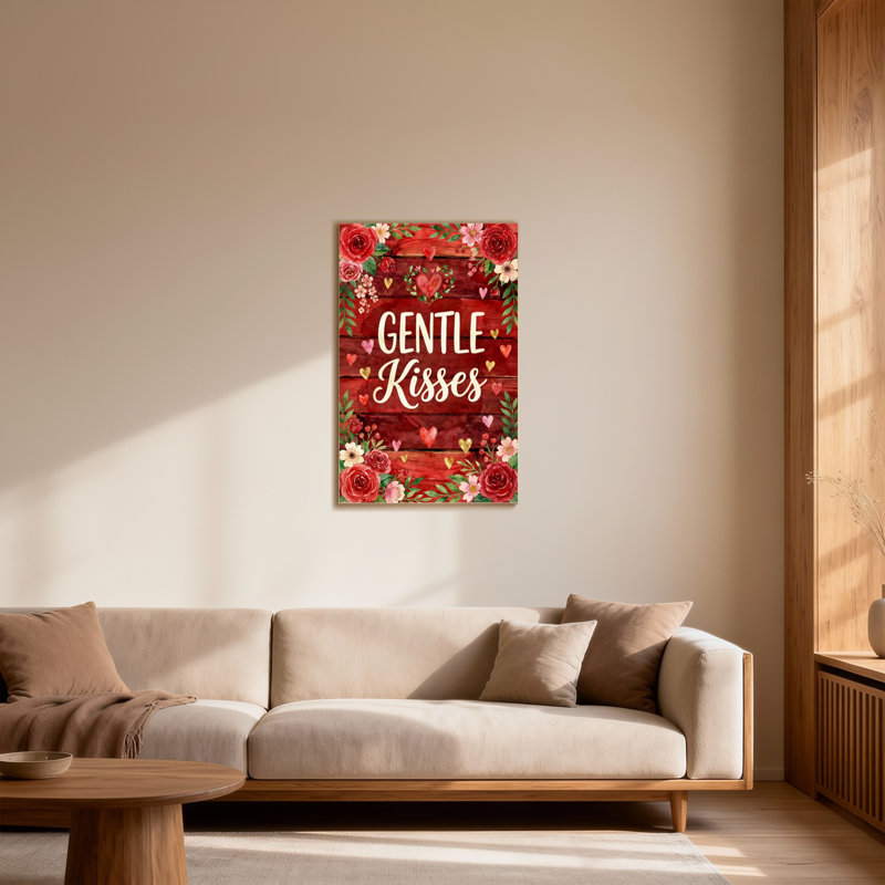 Coeurs floraux de la Saint-Valentin sur fond en bois, H 18 po x l 12 po