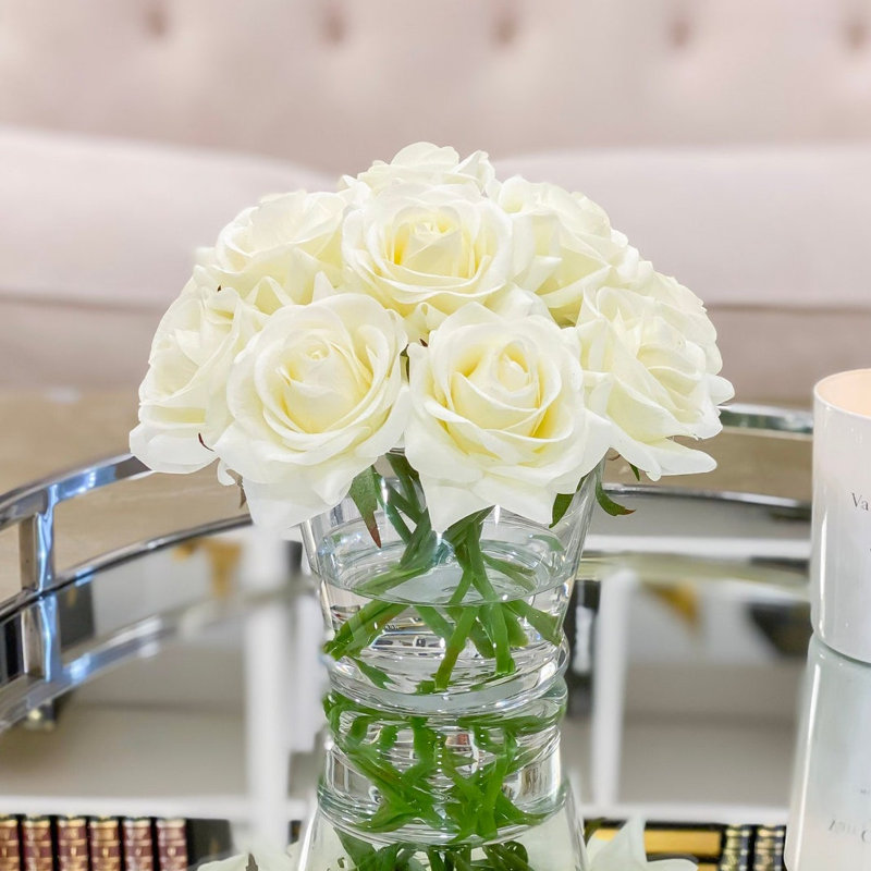 Real Touch Rose Arrangement In Round Glass Vase, Red