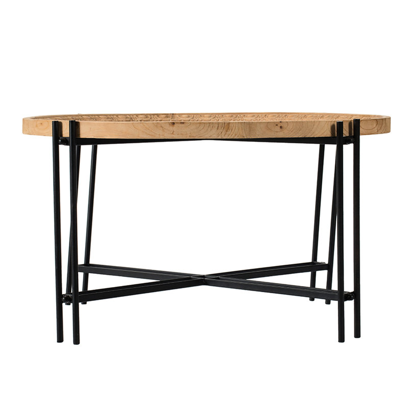 Farmhouse Round Wooden Round Coffee Table With Metal Legs