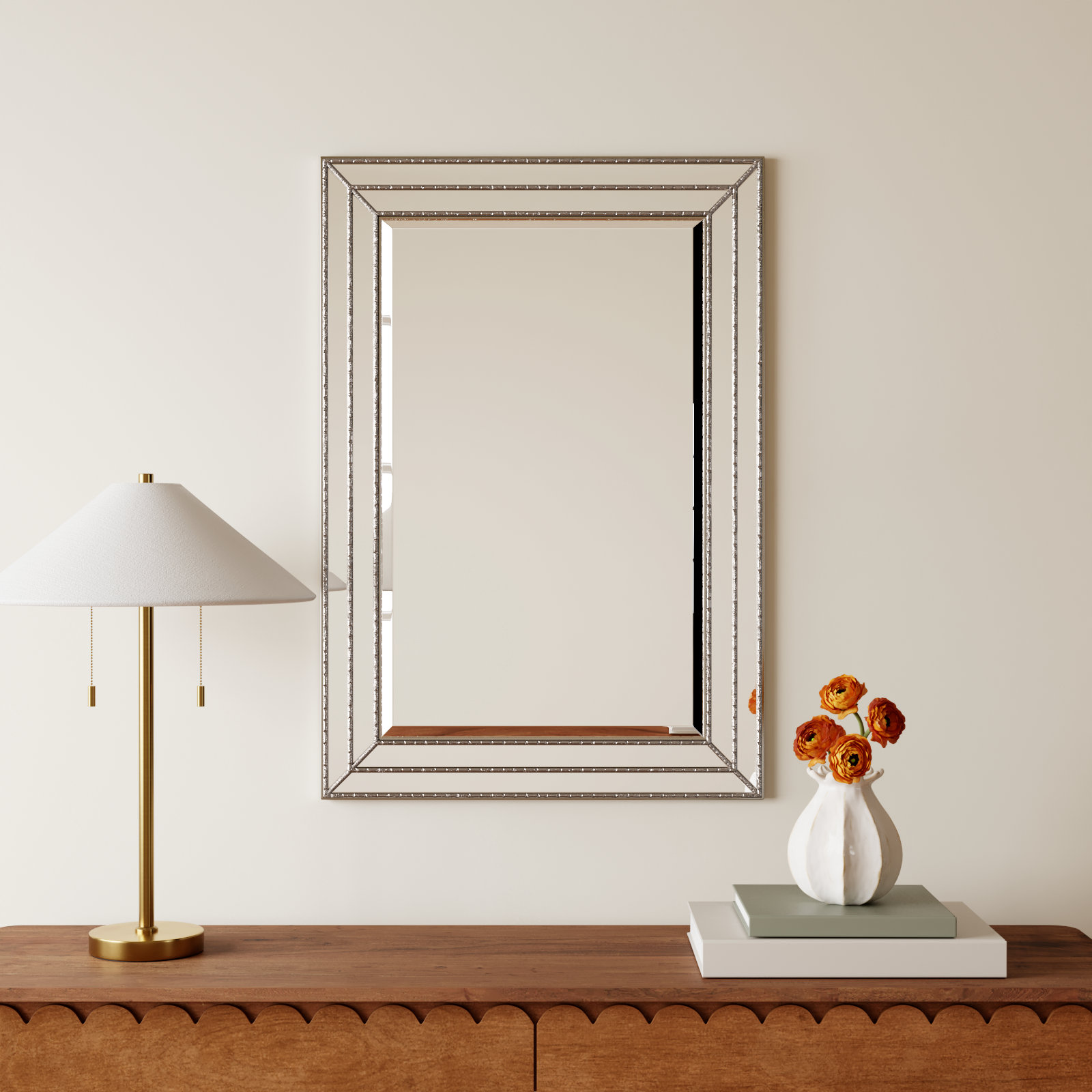 Almyra Rectangle Wall Mirror, Metallic Silver