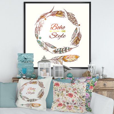 " Ethnic Beige Boho Feather "