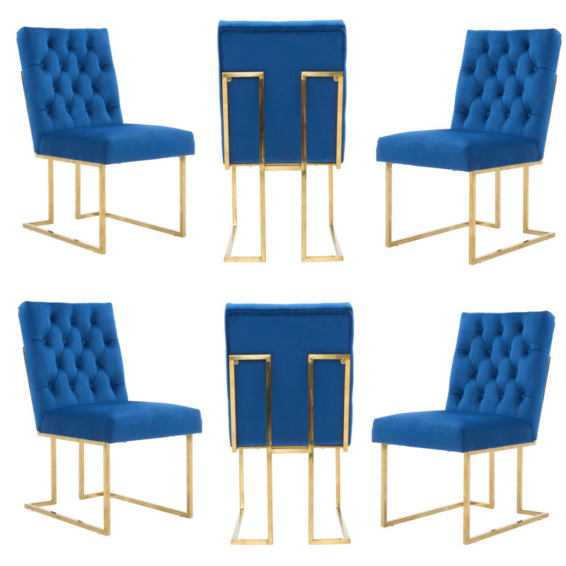 Luxury Tufted Velvet Dining Chair With Gold Frame, Blue