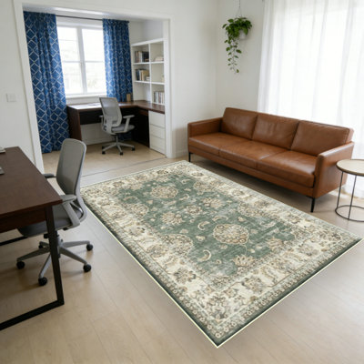 Tapis lavable pour le salon, grands tapis Boho rétro pour le bureau, la salle à manger, la chambre d'enfant, la maison de campagne, tapis antidérapant durable à poils courts pour les endroits très passants, vert sauge