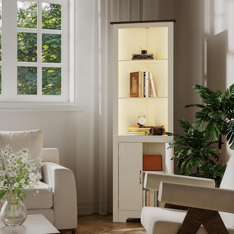 Bibliothèque de coin avec armoire H 66,5 "x l 21,7", Blanc et naturel