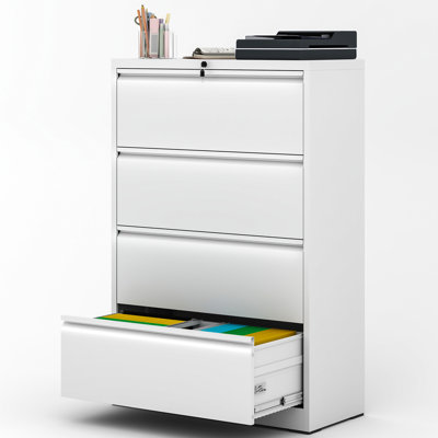Makeace 35.43"W 4-Drawer Locking Metal Lateral File Cabinet – Heavy-Duty Home Office Filing Cabinets, Assembly Required, Fits Legal/Letter/A4/F4, White
