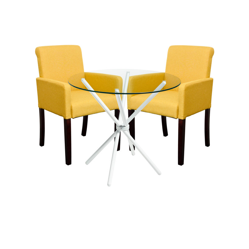 Auvo Glass Dining Set, Yellow, White