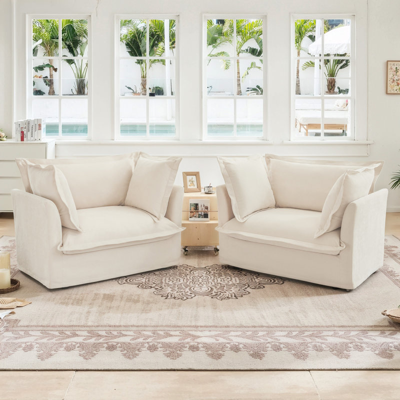Ensemble de 2 fauteuils avec housse, Crème, crème