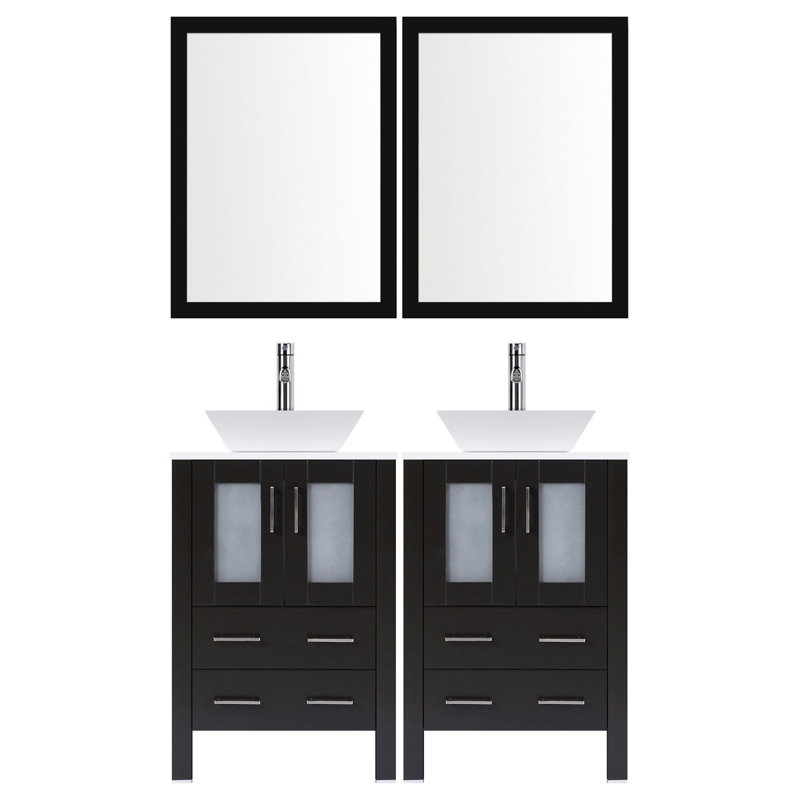 48'' Double Bathroom Vanity with Stone Top, Espresso
