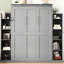 Lit double gris avec tablettes et lumières à DEL, idéal pour les pièces multiples, -Absorbant les tablettes murales des lattes du matelas, gris, espace dans les petits espaces, absorbeurs de soutien