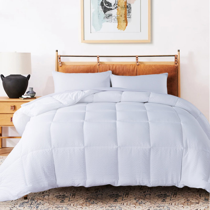 Box Stitch Comforter, King Comforter + 2 King Shams, White