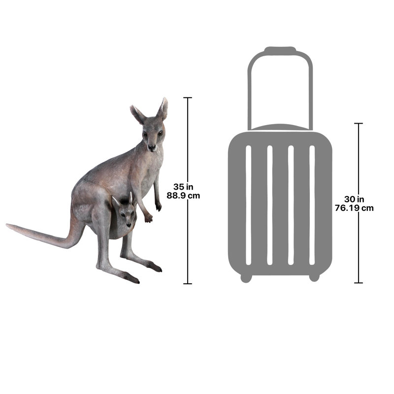 Life-Size Gray Plastic Kangaroo Statue with Joey
