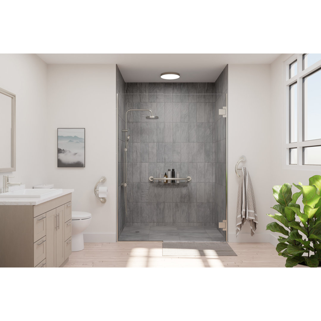 PLUS Shampoo Shelf 16" in Brushed Stainless, Decorative Grab Bar with Shelf (500 lb. Capacity) HealthCraft