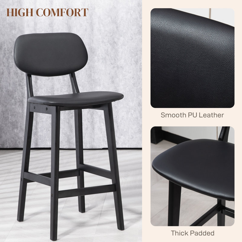Valenza Upholstered 65cm Counter Stool with Solid Wood Frame, Black
