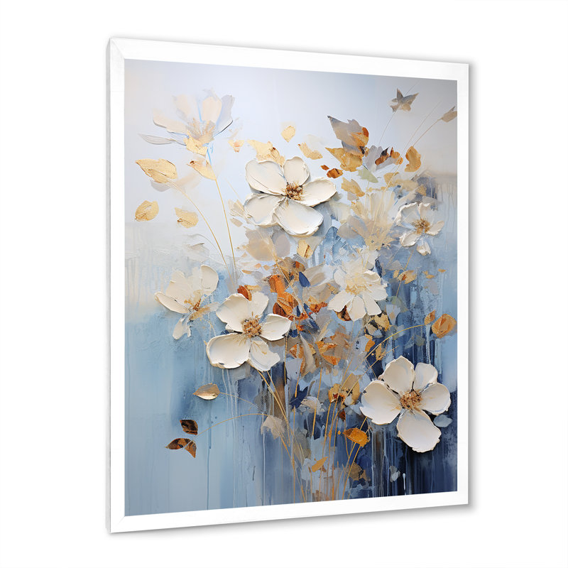 Minimalisme, fleurs saisonnières sur toile, H 32 po x l 16 po x P 1 po, Cadre simple blanc