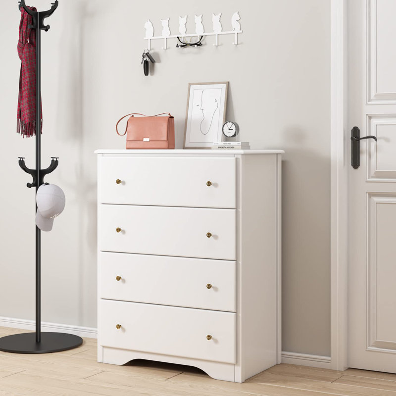 Commodes 4 tiroirs en bois, Blanc ivoire
