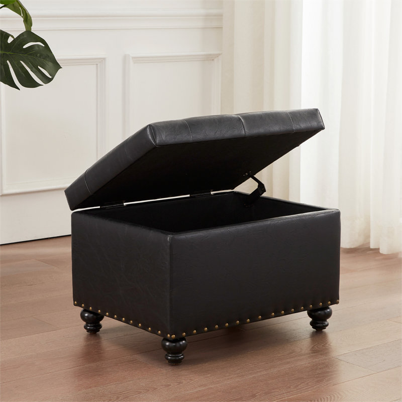 23.6" W Rectangle Upholstered Storage Ottoman, Black