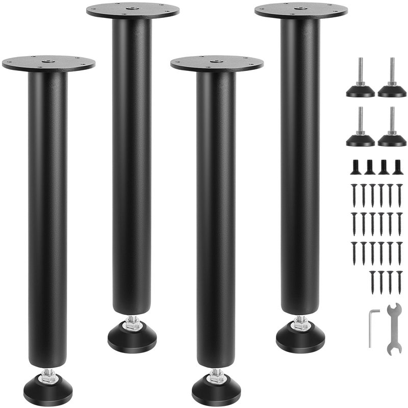 Heavy Duty Adjustable Metal Table Legs – 30" Set of 4, 1200 lbs Capacity, Square Tube with Foot Cups – Black for Furniture Replacement, Desk