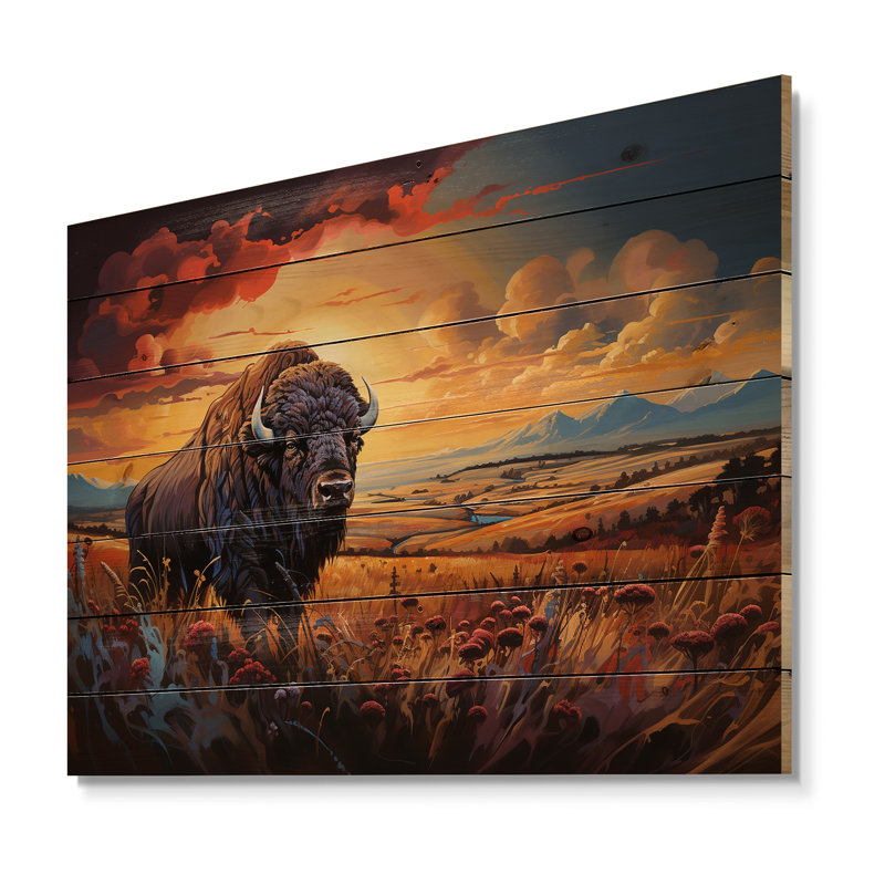 Art amérindien Bison Spirit II sur bois, H 10 po x l 20 po x P 0,78 po