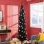 Arbre de Noël ignifuge 8 pi, noir, 618 branches, arbre mince avec base en plastique massif