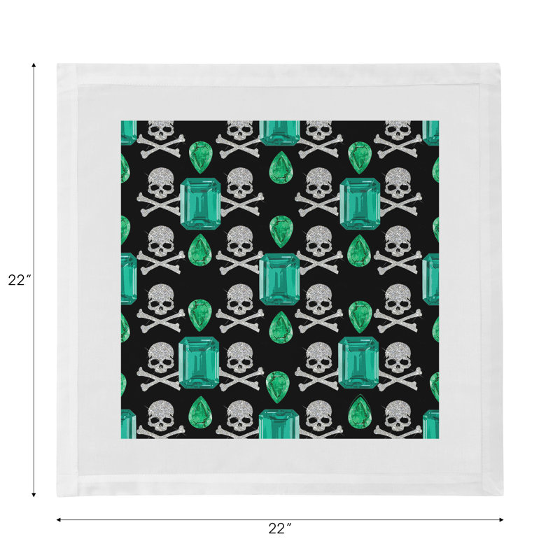 Gem Emeralds Skull Cotton Sateen Dinner Napkins, Black