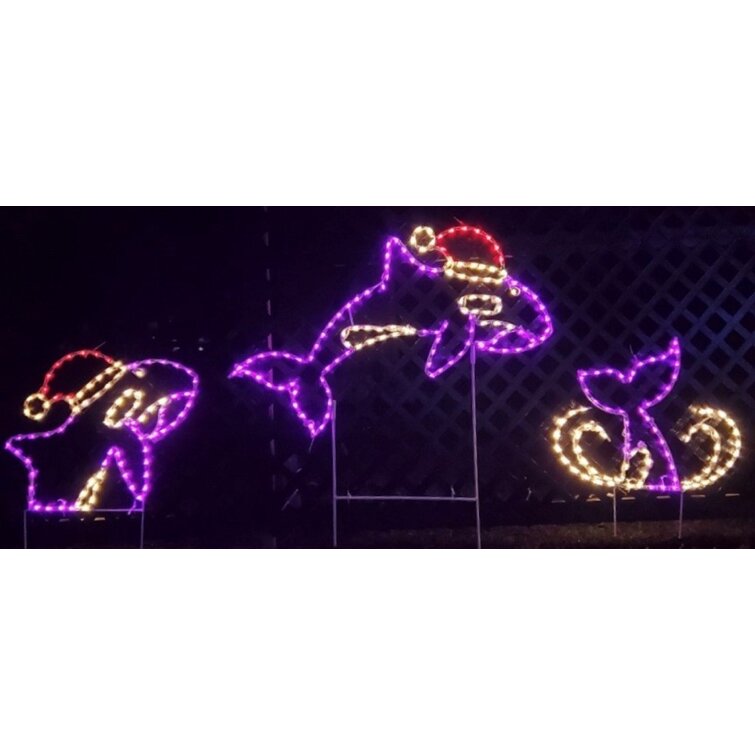 Lori's Lighted D'Lites Animated Jumping Orca with Santa Hat Christmas  Holiday Lighted Display