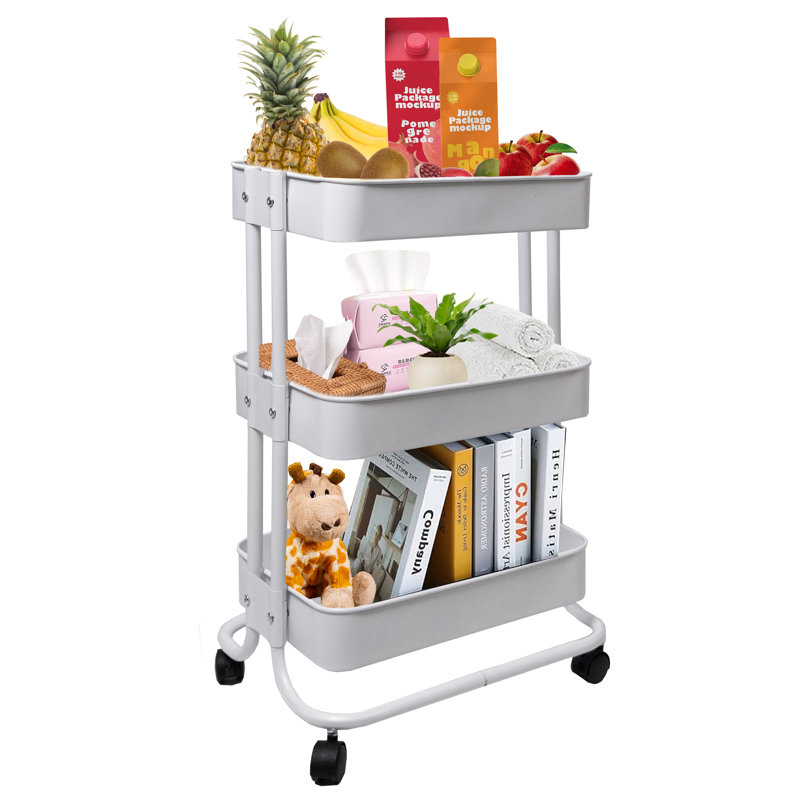 39cm W Metal Shelving Unit with Wheels, White