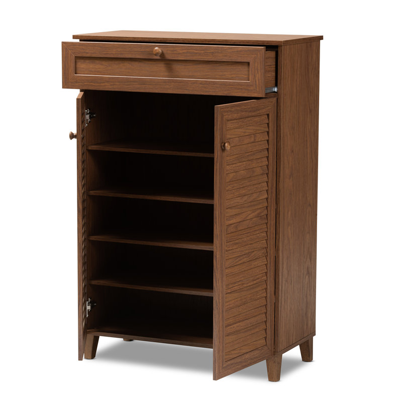 Shoe Storage Cabinet, Walnut, 45.25" H x 30.75" W x 14.6" D