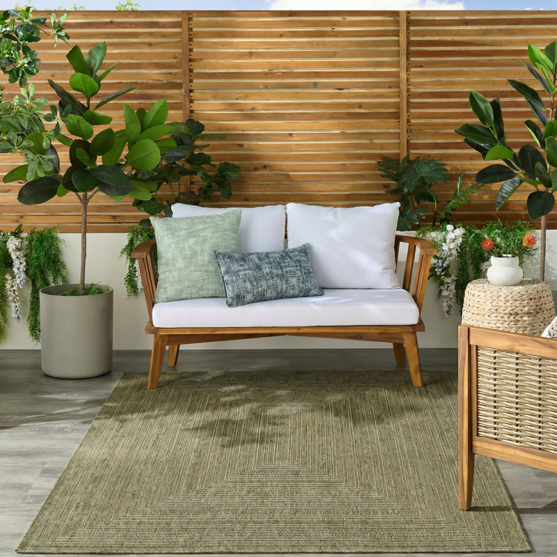 Cascio Geometric Indoor/Outdoor Area Rug, Rectangle 6' x 9', Olive