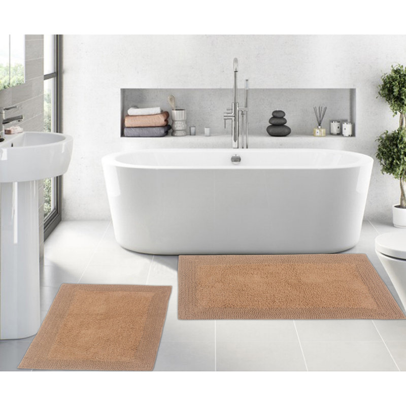 Tapis de bain luxueux 100% coton (ensemble de 2) réversible, Lin, Ensemble de 2 pièces (24 po x 40 po, 17 po x 24 p