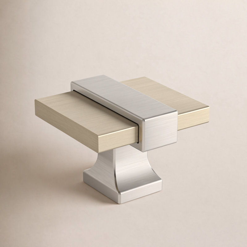 1-3/8" Length Square Knob, Golden Champagne/Satin Nickel