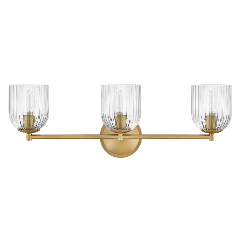 Sophisticated Three-Light Ribbed Glass Bath Vanity Light, Clear