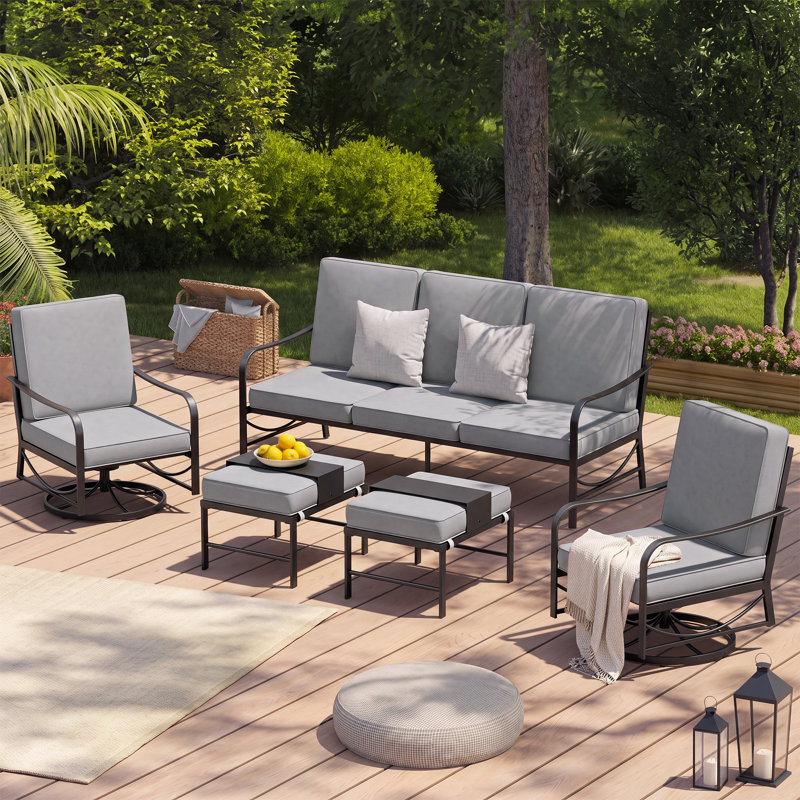 Charron 5 - Person Patio Conversation Set with Cushions, Gray