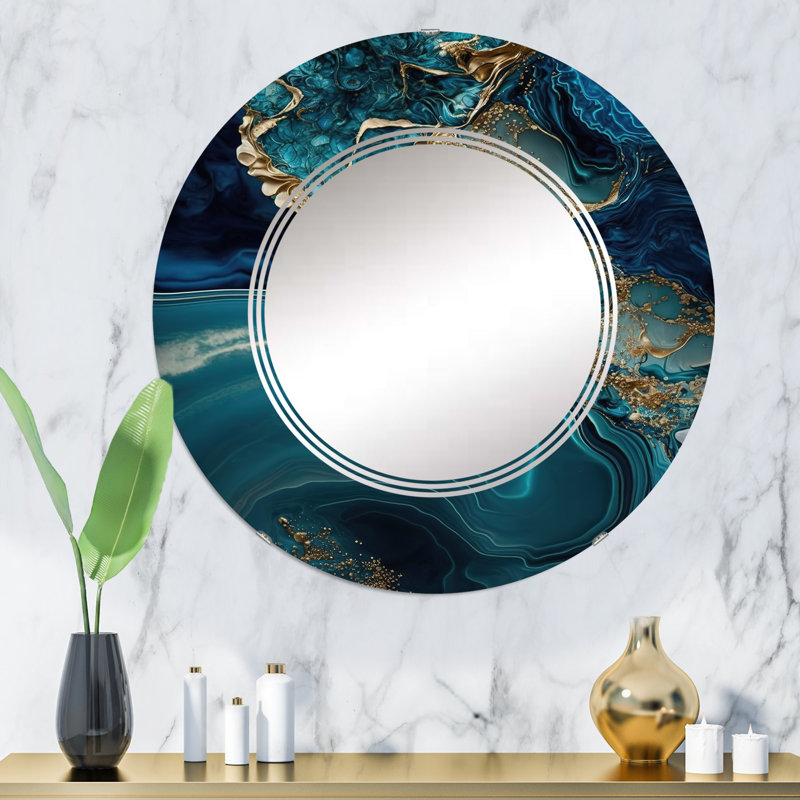 Pantalen - Géode abstraite turquoise I - Miroir mural abstrait en marbre, 32 po x 32 po