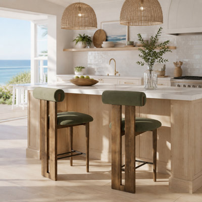 Renee Split-Back Rubber Wood Upholstered Counter Stools